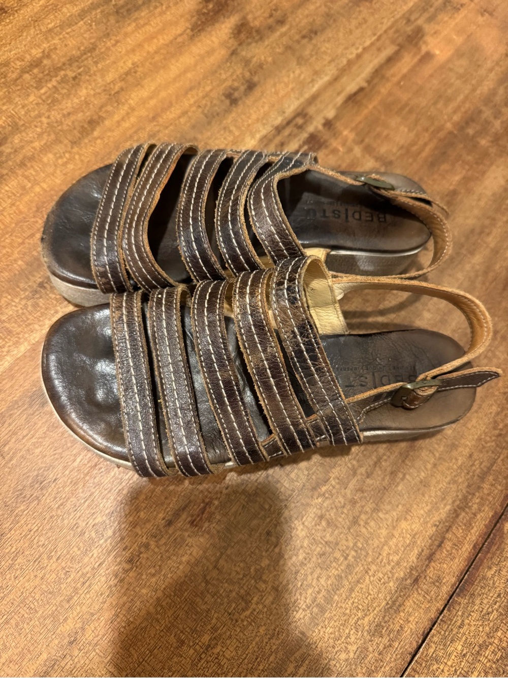 Bed Stu Brown Multi-Strap Leather Slingback Sandals